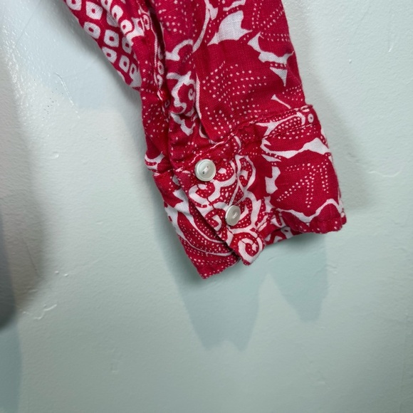 Talbots Long Sleeve Pink Floral Linen Shirt Size Small Petite - Picture 7 of 14